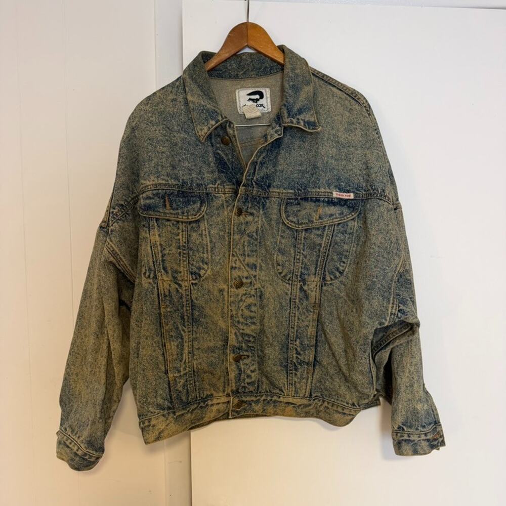 Vintage Tiger Fox Women's Denim Jacket M Acid Wash Grunge 90s Baggy Oversized